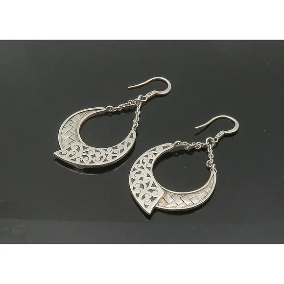 LOIS HILL 925 Silver - Vintage Shiny Woven Swirl Dangle Earrings - EG10619 - Picture 3 of 7